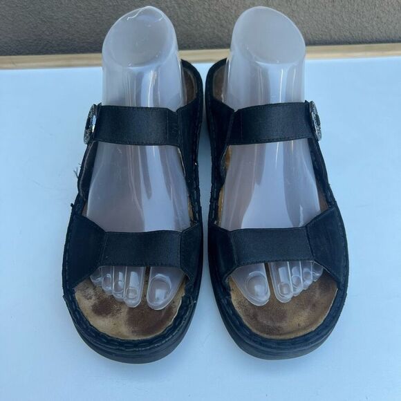 Naot Womens Sandal Size EU 41 US 10 Black Leather Wedge Slide Rhinestones Stretc - Picture 3 of 8